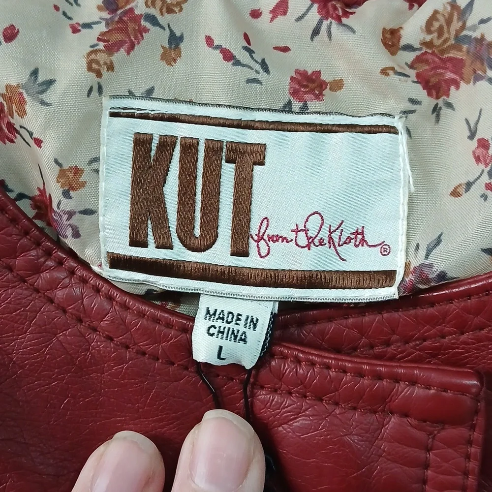 Red KUT from the Kloth vegan leather jacket. Size Large. New - Picture 3 of 7